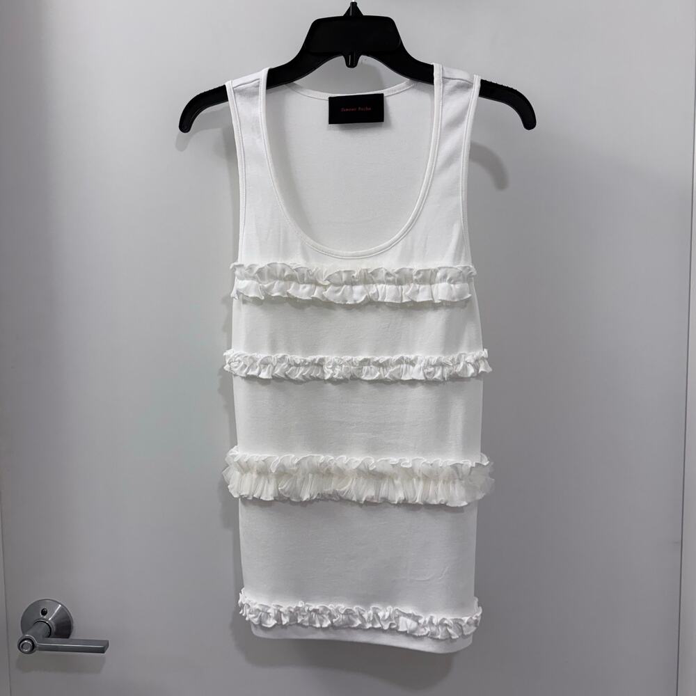 Simone Rocha SS25 Men’s White Ruffle Frill Cotton Tank Top
